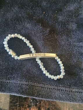Tennis Bar Beaded Stretch Bracelet - Silver & Clear